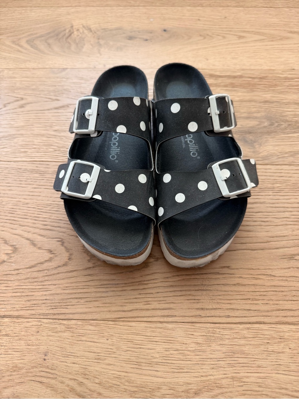 Birkenstock Papillio Black & White Polka Dot Platform Sandals